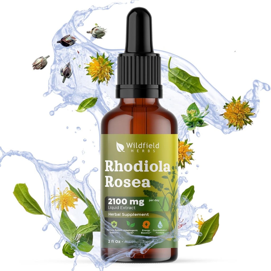 Rhodiola Rosea Root Tincture Extract Drops 2100mg (Rhodiola rosea L.) Herbal Supplement Absorbs Better Than Capsules, 1 Month Supply, 84 Servings, Alcohol-Free Tincture - 2 Oz, Pack of 1