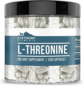 Earthborn Elements L-Threonine 200 Capsules, EssentialEnergy Acid, Pure & Undiled, No Wordss