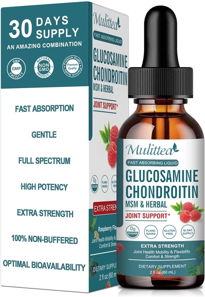 Glucosamine Chondroitin MSM Liquid Drops-w/Elderberry, Boswelia & Hyaluronic Asit-Extra Strength Ortak Destek Supplement for Mobility, Flexability & Bones,High Abxia,60 ml (2 f oz)