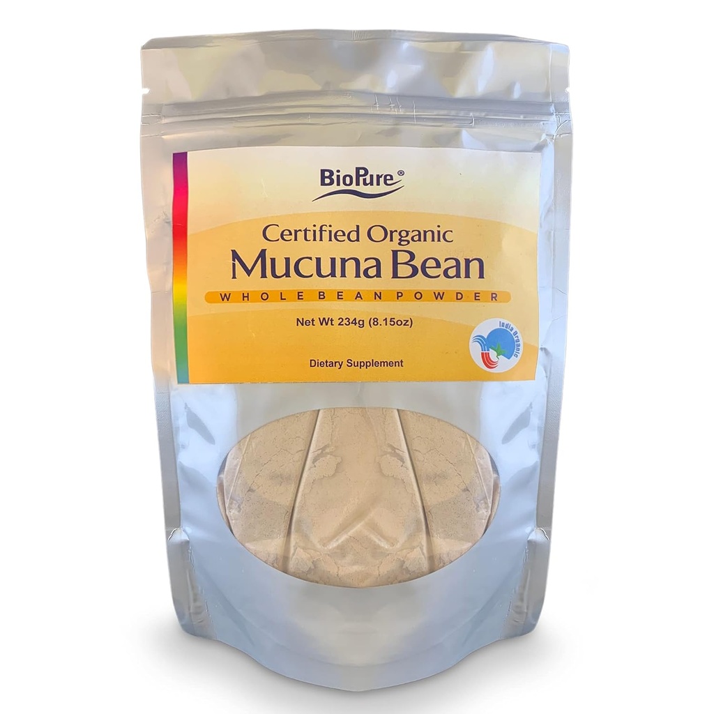 BioPure sertifikalı Organik Mucuna Bean Toz – Doğal Nootropic & Adaptogen Supplement with Dopamine & Serotonin to Support Brain Health, Body's Stress Response, and General Wellness – 8.15 ozzz
