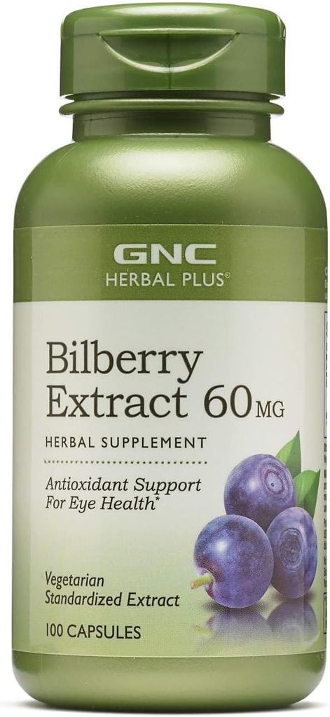 GNC Herbal Plus Bilberry Extract Supplement, Vegetarian, Supports Eye and Health, 100 Hizmet