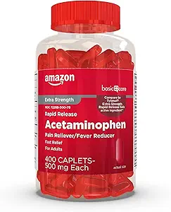 Temel Bakım Hızlı Yayın Acetaminophen Caplets 500 mg, Ekstra Kuvvetli Ağrı Reliever ve Ateşi, 400 Kont
