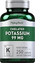 Piping Rock Chelated P properties Supplement 99mg | 250 Caplets | Pyum Gluconate | Vegetarian, Non-GMO, Gluten Free