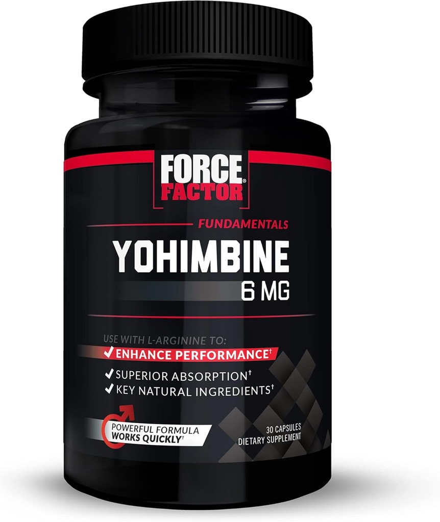 Force Factor Yohimbine συμπλήρωμα για τους άνδρες, Yohimbe Bark Extract με ανώτερη απορρόφηση για την ενίσχυση της απόδοσης, 6mg Yohimbine Bark χάπια με βασικά φυσικά συστατικά, λειτουργεί γρήγορα, 30 κάψουλες