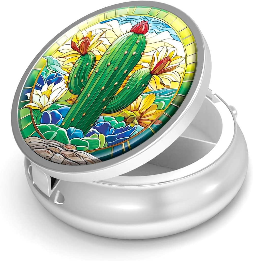 Pill Box-3 Karşılaştırma Küçük Pill Case for Purse & Pocket Mini Metal Pill Holder Travel Pill Container to Hold Supplements Antivirus-Free (Cactus)