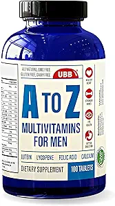 A to Z Multivitamin and Multimineral Supplement for Men - 3 Month Supply - Βιταμίνες A C D E K B1 B2 B6 B12 Μαγνήσιο Ασβέστιο Βιοτίνη Κάλιο Ψευδάργυρος - Αντιοξειδωτικά για την Καρδιά & Ανοσοποιητική Υγεία (100 Count)