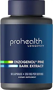 ProHealth Enzogenol Pine Bark Extract 250 mg per 2 Capsule Servisi başına 250 mg, Beyin ve Kalp Sağlığı, Egzersiz Kurtarmasını Teşvik etmek için Yeni Zelanda'dan 60 Capsules, Ortakları Hasardan Korumak,
