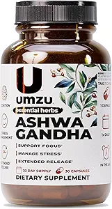 UMZU Ashwagandha Advanced Stress & Cortisol Support Supplement, Memory, Focus, Cognition, 24 Saat Genişletilmiş Yayın (30 Gün Supply | 30 Capsules)