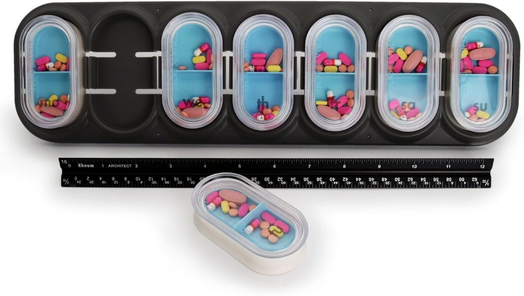 EQUADOSE Weekly Pill Organizer, Extra Large 7-Day περίπτωση βιταμίνης Jumbo με αφαιρούμενα pods, Oversized Medication Carrier για Easy Travel and Daily Health Management, Travel-Friendly