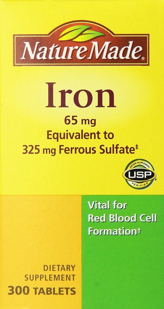 Nature Made Iron 65mg, 325 mg Ferrous Sulfate - 300 Tablet