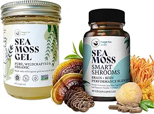 HAPY FOX Brain & Body Convenience Κάψουλες Bundle - Organic Sea Moss Gel & Smart Shrooms Κάψουλες - Irish Sea Moss & Mushroom Complex, Nootropic Brain Συμπληρώματα για Μνήμη & Εστίαση