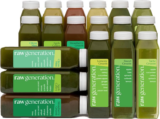 Raw Generation Deep Detox Cleanse - 3Gün Suyu Kilo kaybı için% 60 Daha Az Şeker, Enerji, Clearer Skin & Gut Health - 18 Chlorophyll-Packed Juices to Detox Your Body and reset Your Diyet (Asortment May Vary)