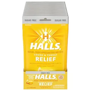 HALLS Relief Honey Lemon Sugar Free Cough Drops, 25 Drops 12 Çanta (300 Total Drops)