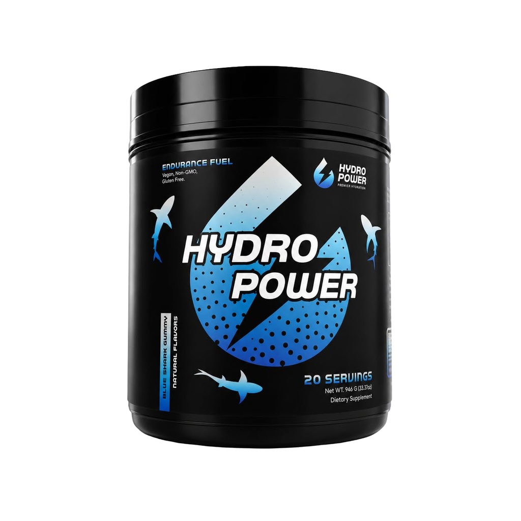 Hydro Power Endurance Fuel - Carb & Electrolyte Drink Mix for Motocross & Cycling, Fights Arm Pump & Cramps, 40g Fast Carbs + Electrolytes, Vegan, Non-GMO, Gluten Free, Blue Gummy Shark, 20 Servings