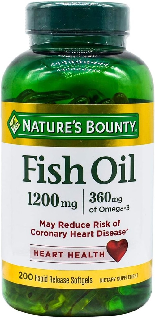 Nature's Bounty Fish Oil, Supports Heart Health, 1200 Mg, Hızlı Yayın Softgels, 200 Ct