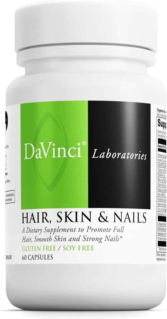 DaVinci Laboratuvarlar Saç, Skin & Nails - Diyetsel Supplement to Support Smooth,health Skin, Güçlü Nails and Hair Health* - C ve D3, Minerals, Biotin, çinko ve daha fazlası - Gluten-Free - 60 Capsules
