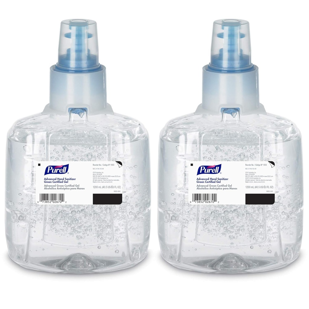 Purell Advanced Green Certified Hand Sanitizer Gel, 1200 mL Sanitizer Refill for Purell LTX Touch-Free columns (Pack of 2) - 1903-02-02-02