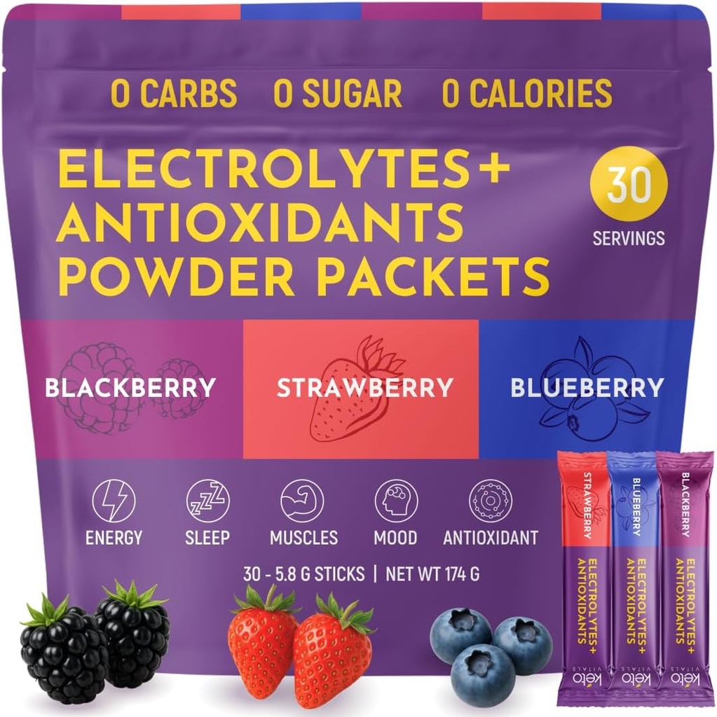 Keto Vitals Berry Electrolytes Powder Packets No Sugar 