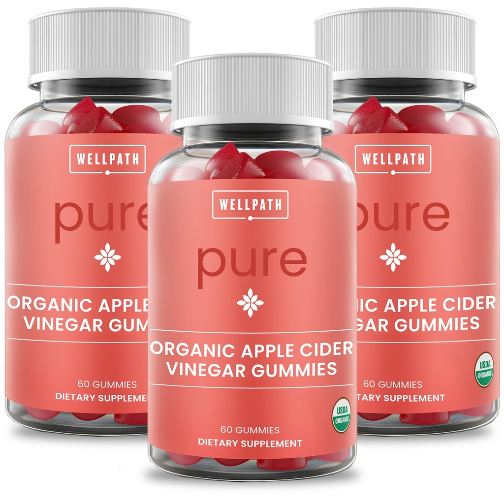 WellPath Pure Organic Apple Cider Vinegar Gummies from The Mother (3 Pack) - Gut Health | Vegan, Non-GMO, 180 Ct