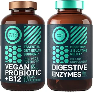 Digestive Ένζυμα με προβιοτικά και προβιοτικά και Vegan Probiotic Plus B12 Enhanced Digestive and Gut Health Bundle