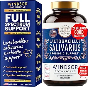 Lactobacillus Salivarius Probiyotik - 24bn CFU L Salivarius Diş Probiyotikleri Diş ve Gums - Yetişkinler için Kötü Nefes Tedavisi, Immune Support, Digestive Health - 60 Oral Probiyotik Capsules