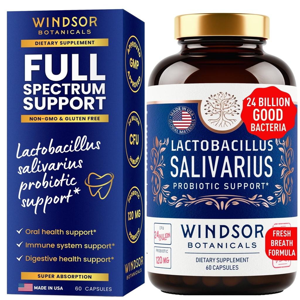 Lactobacillus Salivarius Probiyotik - 24bn CFU L Salivarius Diş Probiyotikleri Diş ve Gums - Yetişkinler için Kötü Nefes Tedavisi, Immune Support, Digestive Health - 60 Oral Probiyotik Capsules
