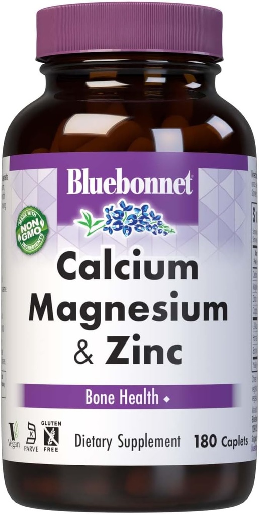 BlueBonnet Calcium Magnesium Zinc Caplets, 180 Count