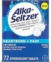 Alka-Seltzer Heartburn + Pain Effervescent Aspirin + Antacid Tablets, Fast Heartburn Relief and Acid Indigestion Relief, Pain Relief with Aspirin, 72 Ct
