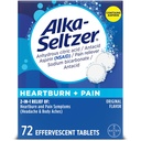 Alka-Seltzer Kalpburn + Ağrı Effervescent aspirin + Antacid Tabletler, Hızlı Kalp Yardımı ve Asit Indigestion Relief, Pain Relief with aspirin, 72 Ctt