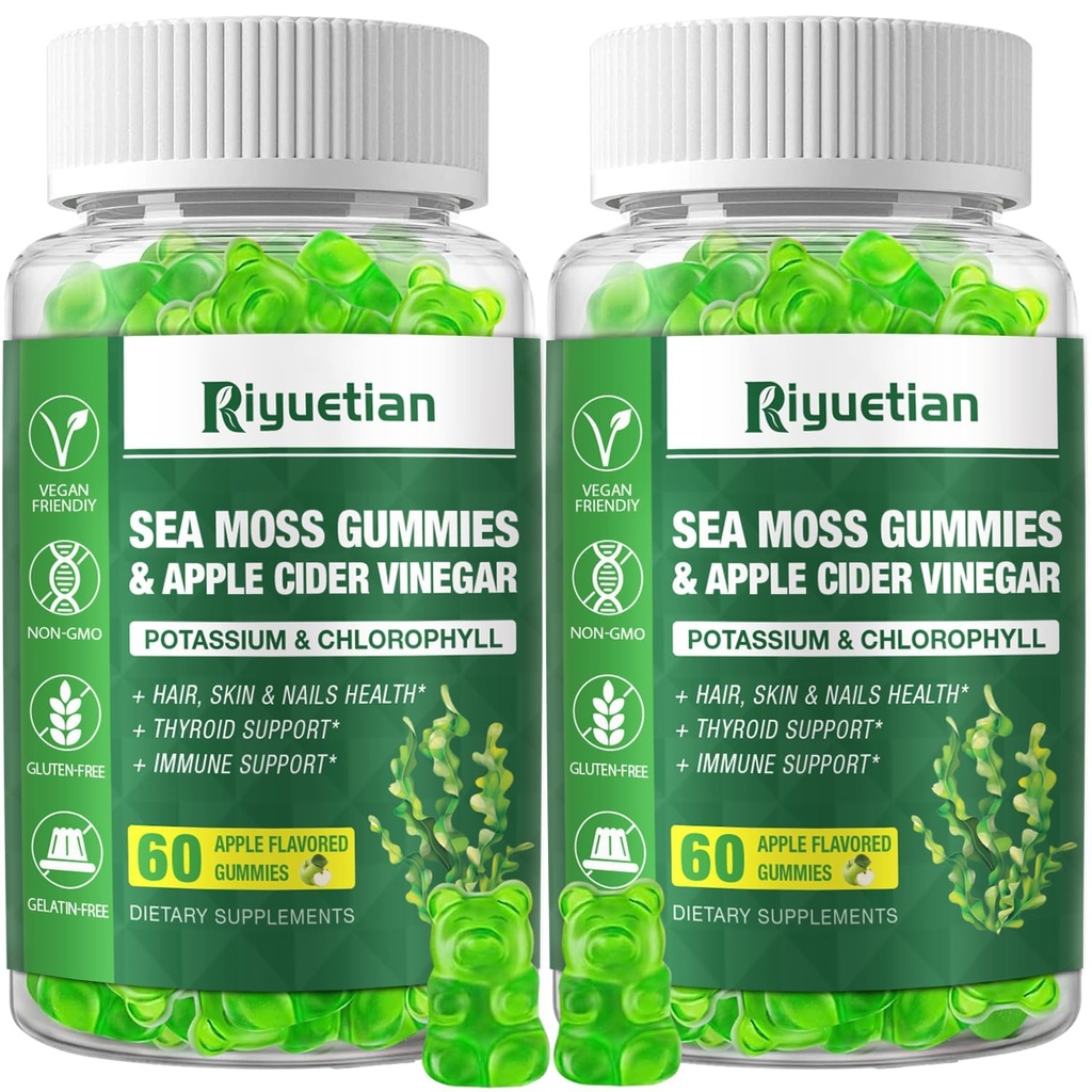 2 Pack Sea Moss Gummies - 120 Vegan İrlandalı Moss Gummy Bears - Natural & Organic Sea Moss Gel, Bladderwrack & Burdock Root - Seamoss Supplement for Energy, Immune Support