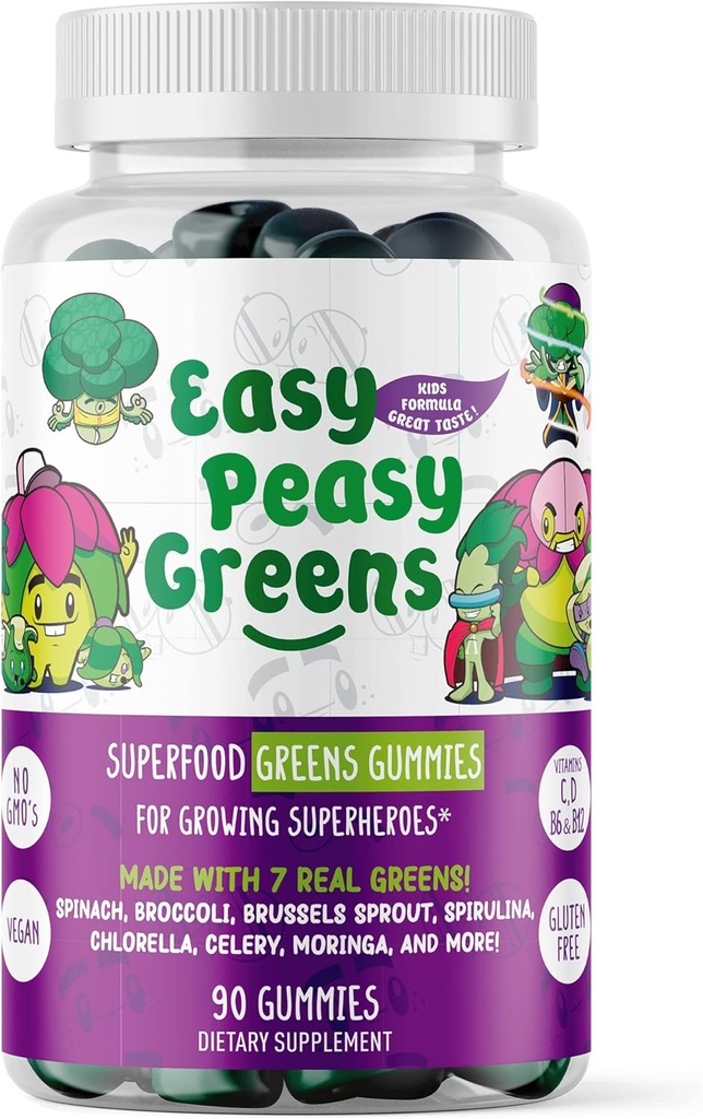 Çocuklar için Kolay Yeşiller Günlük Veggie Gummies - 90 Yeşiller Gummies - Picky Eaters Onların Veggies in - 10 Gerçek Sebze Taklitleri ve% 100 Vegan