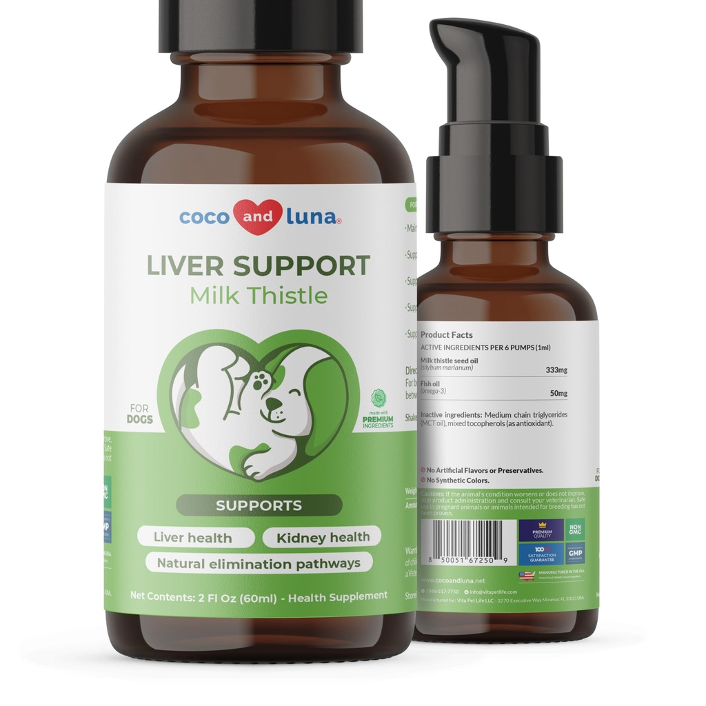 Milk Thistle Liquid for Dogs - Liver, Kidney & Detox Support | Liquid Milk Thistle with Choline & L-Arginine. Supports liver detox, kidney function & hepatic health with EPA & DHA.