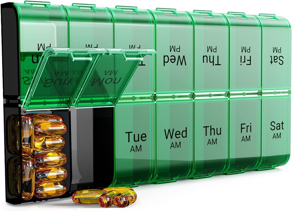Extra Large Pill Organizer 2 φορές την ημέρα, XL 7 Day Pill Box AM PM, Jumbo Weekly Pill Case, Daily Night Oversized Medicine Organizer, Vitamin Holder, Big Pill Container, Δύο φορές την ημέρα Pill Organizer