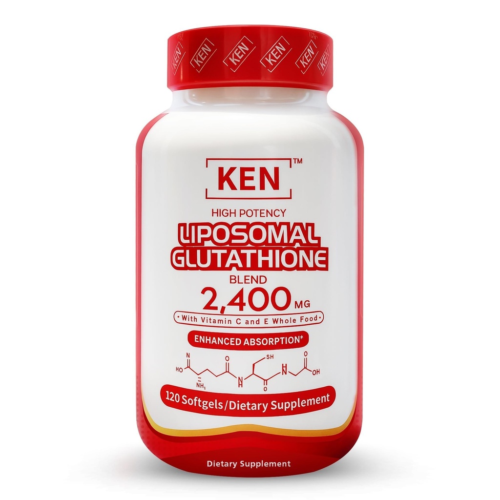 KEN High Potency Liposomal Glutathione with MCT Oil, Antioxidant for Cell Protection, Immune & Liver Support, 2400 mg Blend with Vitamin C & E for Energy & Skin, Non-GMO 120 Halal Bovine Softgels