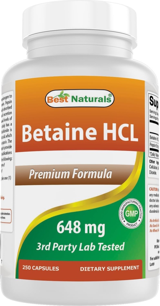 En İyi Doğallar Betaine HCL 648 mg 250 Capsules