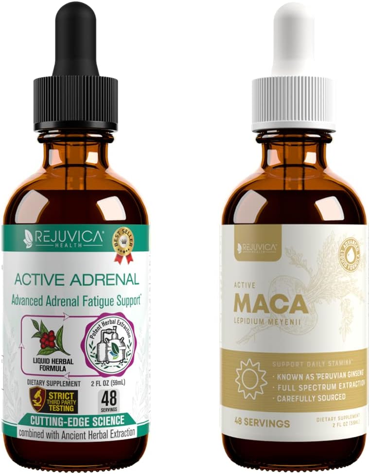 Rejuvica Health Active Adrenal + Active Maca - Destek Enerji + Stres - Daha İyi Absorpsiyon için Sıvı Teslimat - Rhodiola, Maca, Holy Basil, Ashwagandha & More!