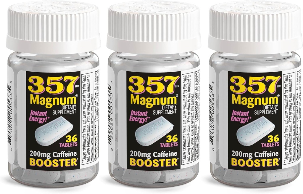 357 Magnum - Energy Tablets Formulated with Caffeine - 36 Capsules - 3 Pack