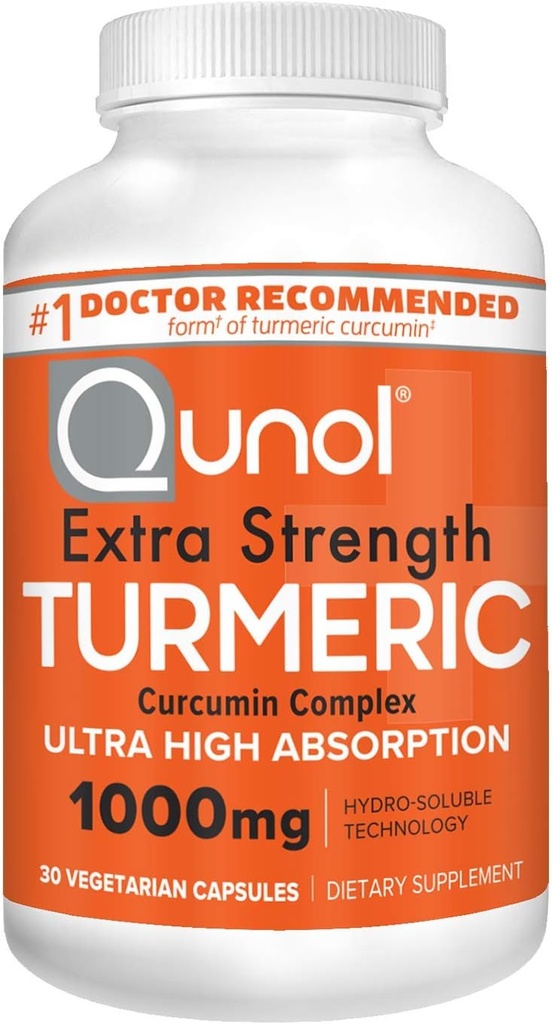 Qunol Turmeric Curcumin Capsules, 1000 mg Ekstra Güçlü Tamam, Patentli Hidro-plastik Teknoloji, Siyah Pepper ile Alternatif, 30 Veggie Capsules