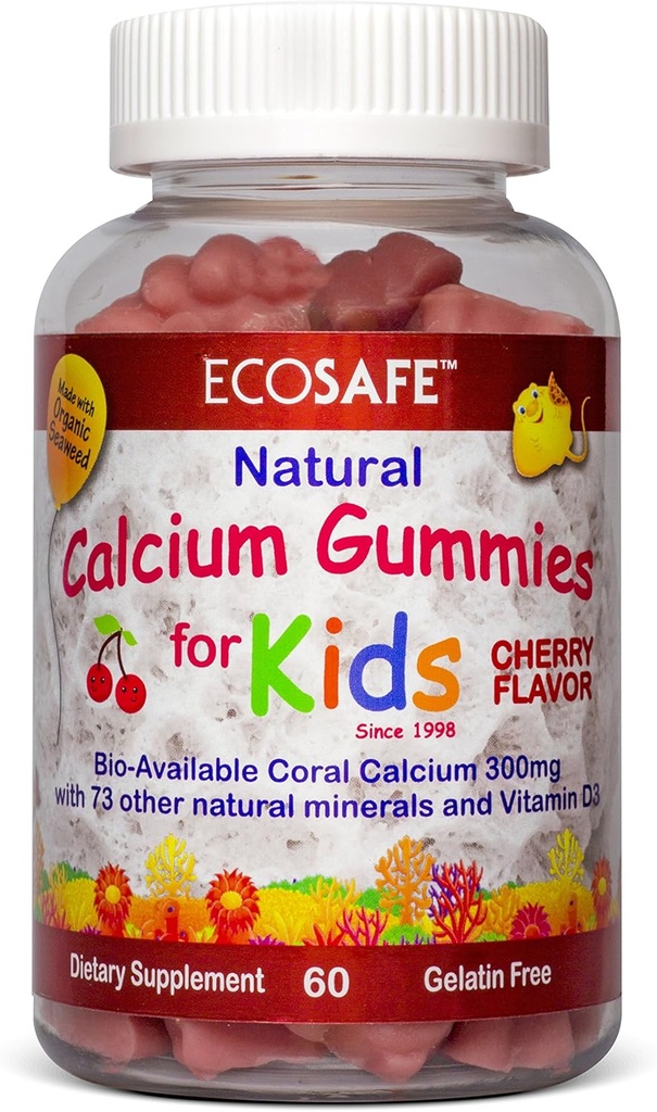 ECO SAFE Coraluba D3 Çocuk Gummy, Natural Cherry Flavor, GMO, Gluten-Free, Dairy-Free, Soy-Free ve Gelatin Free - 300 mg of Kalsiyum ve 800 IU Vitamin D3-60 Gummies (2 Pack)