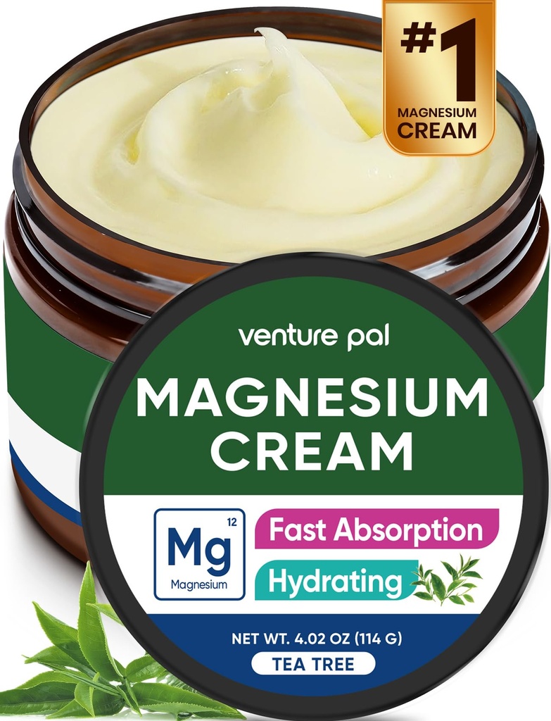 Venture Pal Topical Magnesium Cream, Fast-Absorbing Magnesium Moisturizing Lotion with Coconut Oil, Shea Butter & Hyaluronic Acid, Suitable for Kids