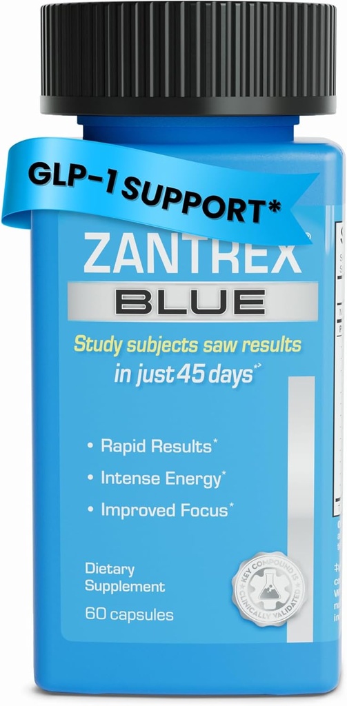 Zantrex Blue Energy & Thermogenesis Boost Energy | Kilo Management Supplement for Appetite Control, Artan Calorie Burn and Supports GLP-1 Seviyes | 60 Capsules