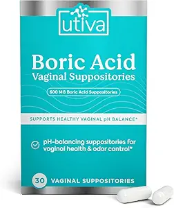 Utiva Boric Acid Suppositories for Women - pH Balance - Feminine Care - 600 mg Boric Acid to Lower PH and Support Vaginal Health, BV Treatment for Women, 30 Vaginal Suppositories