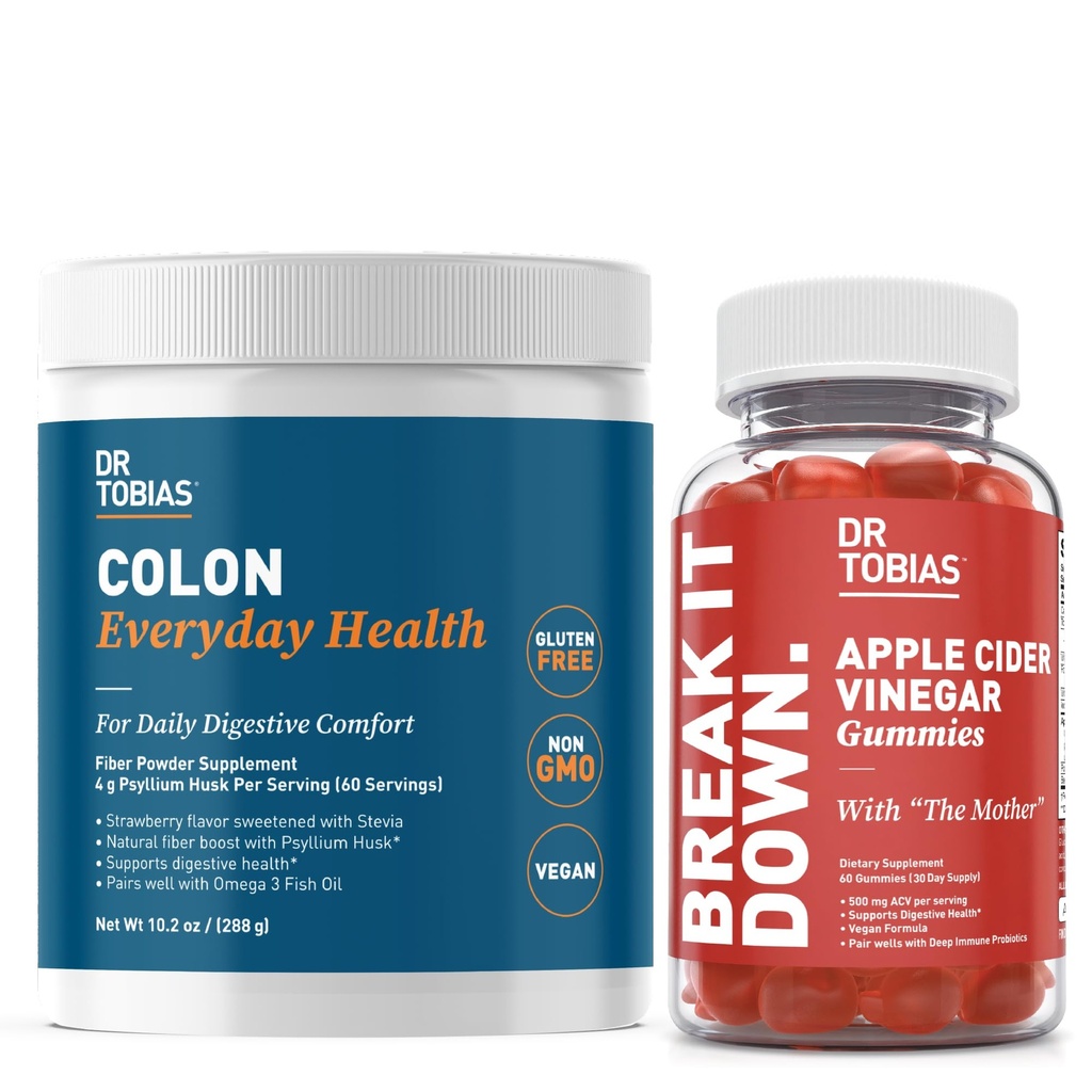 Dr. Tobias Apple Cider Vinegar Gummies & Colon Everyday Health - Daily Digestive, Detox ve Cleanse Support with ACV Gummies & Psyllium Husk Toz