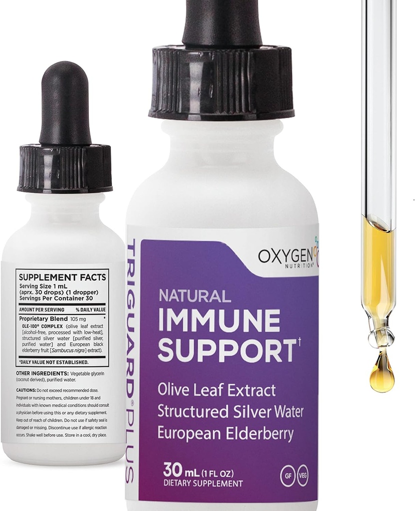 Triguard Plus Temp | Colloidal Silver, Sambucus Elderberry Extract & Olive Leaf Extract, 3-in-1 Liquid Immune Support | Güçlü Immune System Alert | Great Taste - 1oz / 30 ml, Made in USA