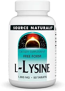 Source Naturals L-Lysine Free Form, 1.000 mg - Amino Asit Supplement Supports Energy & Formation of Collagen* - 50 Tablets