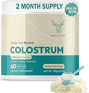 OXNUTRITION Colostrum Toz for Gut Health, Immune Support, Muscle Recovery, Hair & Beauty | Pure Gress Fed Bovine Colostrum for Humans, Natural IgG, Unflavored, 60 Hizmetler
