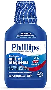 Phillips'in Magnesia Sıvı Laxative, Wild Cherry Flavor, Stimt Free, Cramp Free Relief of Occasional Constipation*, 30 dakika içinde etkili - 6 saat, #1 Magnesia Brand, 26 ozzz