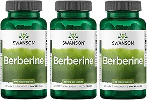 Swanson Berberine - Standartlaştırılmış  97 Berberine HCl- 400 mg Her - 60 Capsules 3 Şişes
