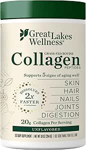 Μεγάλες Λίμνες Wellness Collagen Peptides Σκόνη για το δέρμα, τα μαλλιά, τα νύχια, τις αρθρώσεις & την πέψη - Unflavored - Γρήγορη διάλυση Hydrolyzed, μη GMO, Keto, Kosher - 10 oz