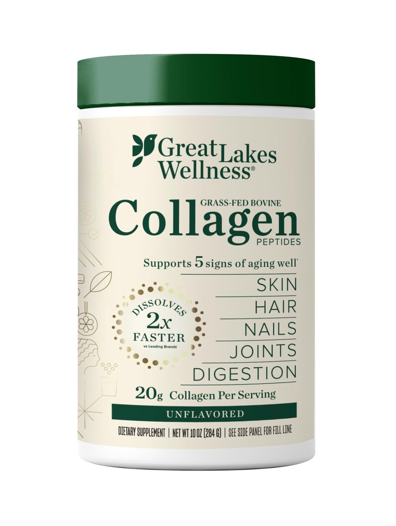 Büyük Lakes Wellness Collagen, Tozu Skin, Hair, Nails, Commons & Digestion - Unflavored - Quick Dissolve Hydrolyzed, Non-GMO, Keto, Kosher - 10 ozz